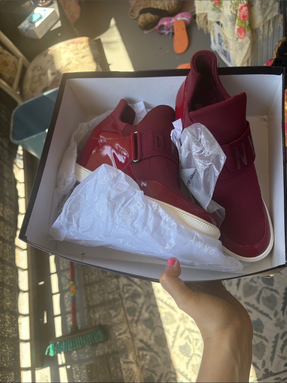DKNY Wine Red Slip-On Wedge Sneakers